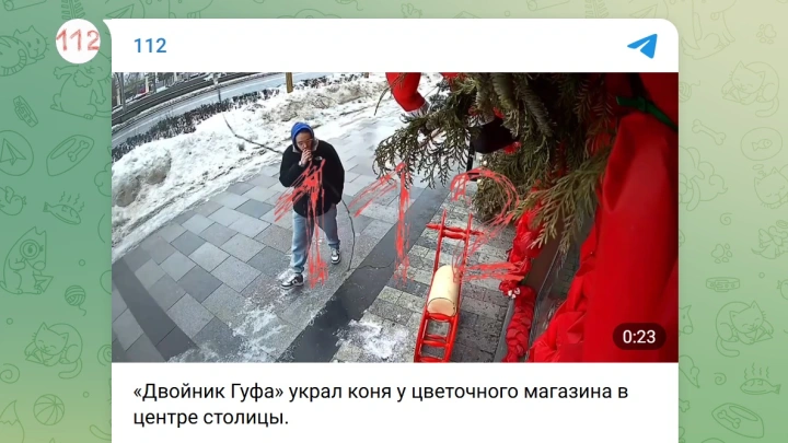 В центре Москвы двойник Гуфа украл деревянного коня у магазина