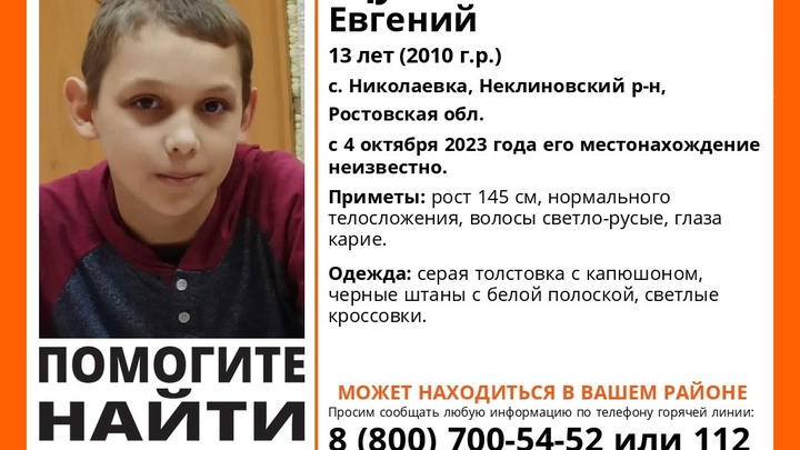 В Ростовской области при неизвестных обстоятельствах пропал подросток