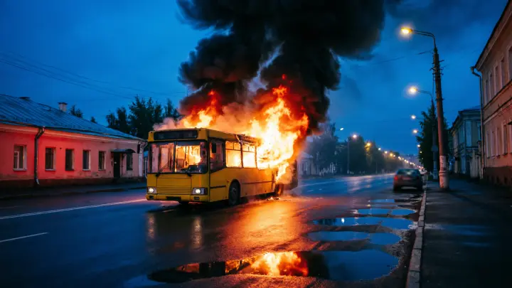 В Челябинске загорелся автобус с пассажирами