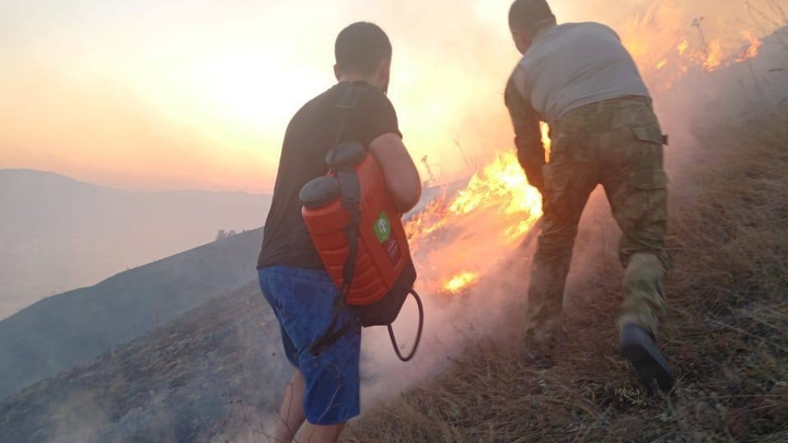 В Новороссийске рядом с Мефодиевским кладбищем загорелся лес