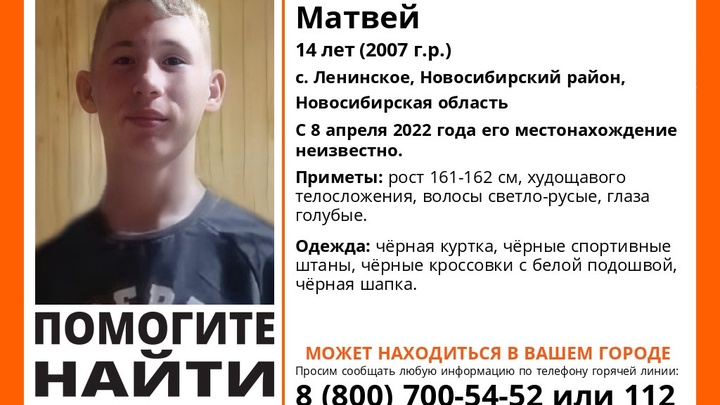В селе под Новосибирском пропал 14-летний подросток