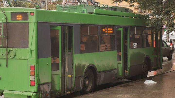 Кондуктор троллейбуса отогревала дверь при помощи факела из газеты