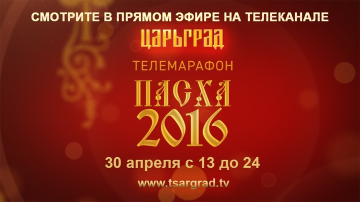 Телемарафон Пасха-2016 на телеканале +Царьград+. Прямая трансляция