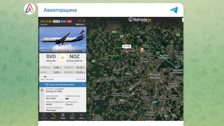 Самолёт экстренно вернулся в Шереметьево из-за задымления