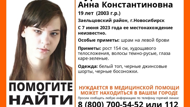 В Новосибирске ищут пропавшую 19-летнюю девушку со шрамом на брови