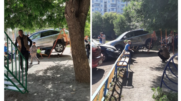 В Челябинске дама на кроссовере врезалась в детскую карусель