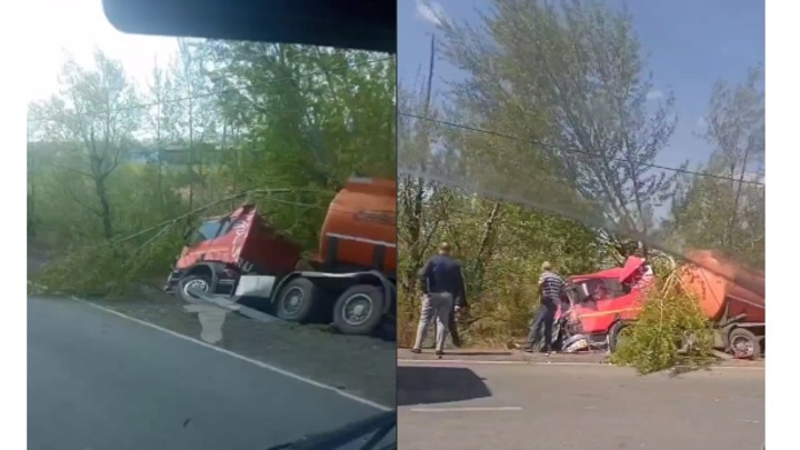 Фура с цистерной газа завалилась в кювет на улице Магистральной в Чите