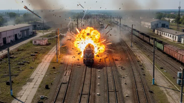 Атаку БПЛА Герань на украинский тепловоз на станции Воронеж сняли на видео