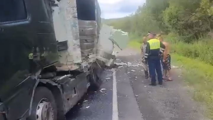 Появилось видео с места аварии двух грузовиков на трассе М-5 Урал в Челябинской области