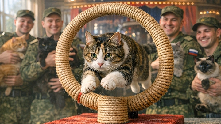 Фронтовые хвостики стали артистами: Спасённые на СВО кошки вышли на сцену в Москве