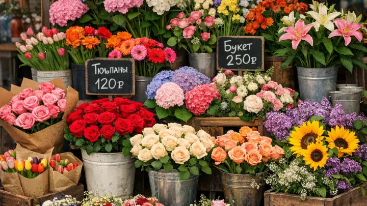 Штурм цветочных рынков: сколько москвичи тратят на букеты к 8 Марта