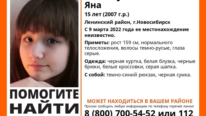 В Новосибирске ищут пропавшую больше месяца назад 15-летнюю девочку