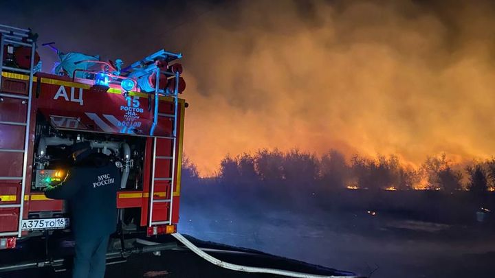 Под Ростовом-на-Дону ночью вспыхнул крупный ландшафтный пожар