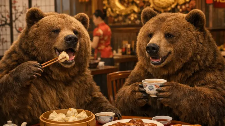 На видео попал дерзкий налёт голодных медведей на ресторан в Китае