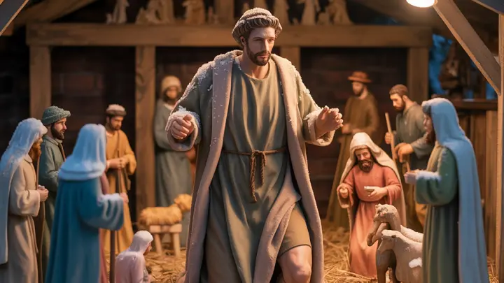 Беглый преступник притворился статуей в вертепе