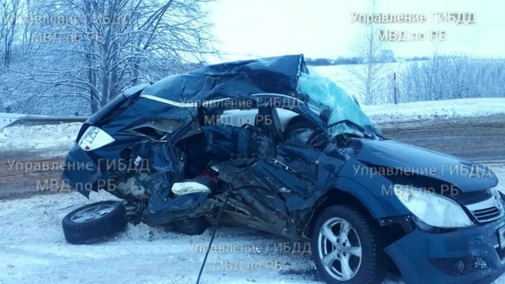 В Башкирии легковушка вышла на обгон и залетела под грузовик. Отец с сыном погибли