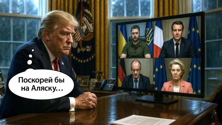 Ох, накажу Путина. Может быть. Потом. Если он согласится: Как Зеленский и европейцы Трампа на Аляску провожали