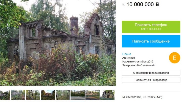 Руины старинной усадьбы Зубовых в Санкт-Петербурге продают за 10 миллионов рублей