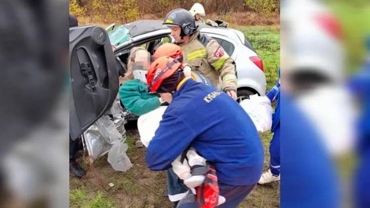 На Кубани иномарка улетела в кювет, врезавшись в столб