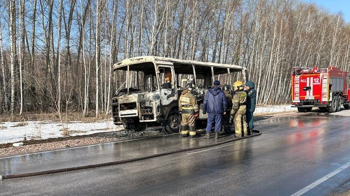 Пассажирский ПАЗ сгорел под Искитимом в Новосибирской области