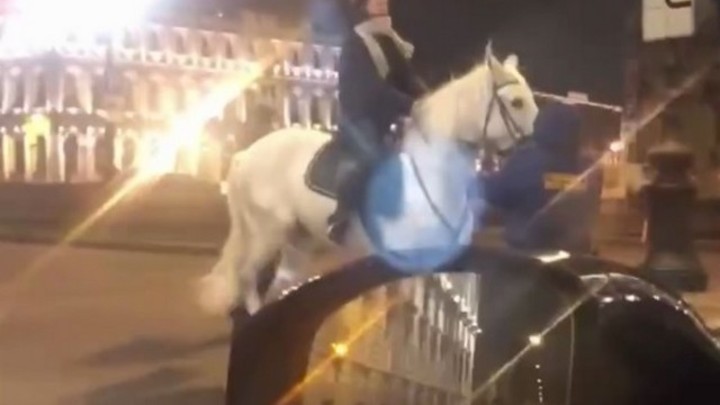 Охранники ЗАКСа подрались с девушками на лошадях в центре Санкт-Петербурга