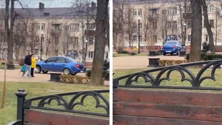 Гонки по тротуарам: В Краснодаре неизвестный заехал в сквер на машине