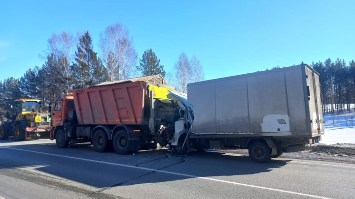 В Новосибирской области водитель грузовика въехал в КамАЗ с рабочими и погиб