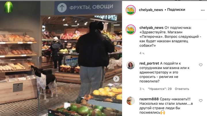 В продуктовом магазине Челябинска собака подошла к полкам и облизала хлеб