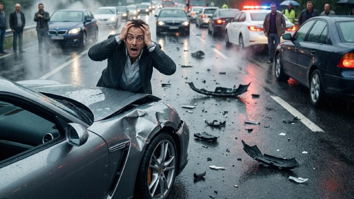 Porshe в Петербурге снёс фонарный столб. За рулём могла быть жена миллиардера