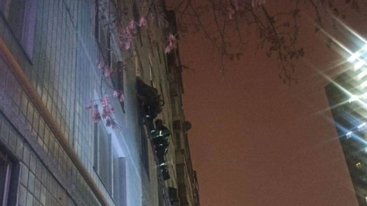 Пожарные спасли женщину, висевшую вниз головой в окне дома в Москве