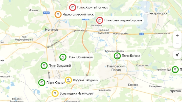 Пляжи Подмосковья можно проверить на доступность через карту Яндекса