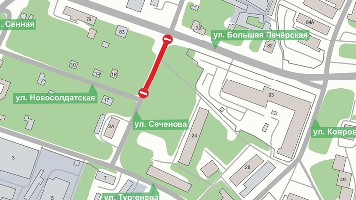 Участок улицы Сеченова в Нижнем Новгороде перекроют почти на полтора месяца летом 2022 года