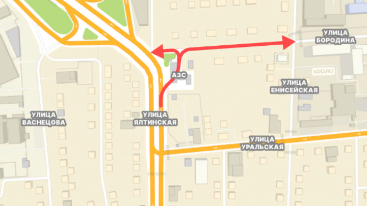В Краснодаре движение по улице Бородина с 20 августа станет односторонним